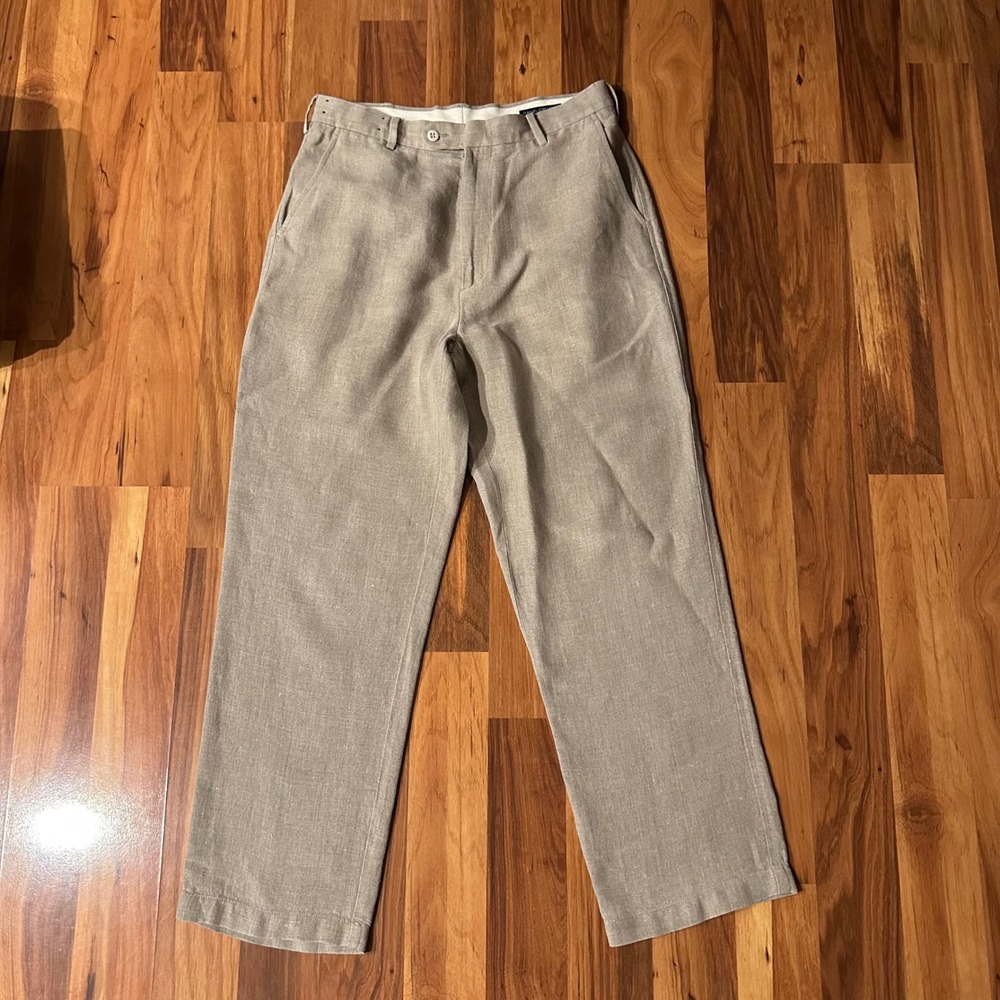 Daniel Cremieux Collection Mens 100% Linen Pants 33x30 Tan Khaki Straight Leg